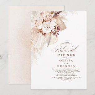 White Flowers and Pampas Grass Rehearsal Dinner Kaart