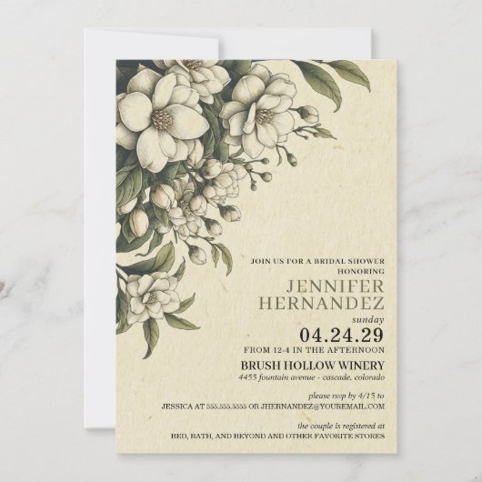 White Flowers Bridal Shower Invitation Kaart (Voorkant)