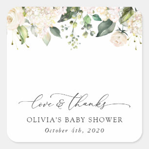 White Flowers, Cream Flowers, Boho, Baby shower Vierkante Sticker