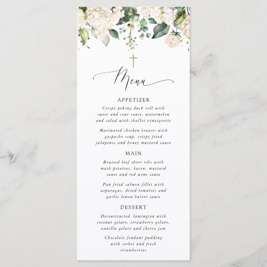White Flowers, Cream Flowers, Boho, Baptism Menu (Devant)