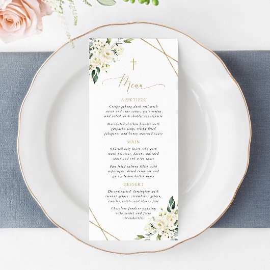 White Flowers, Cream Flowers, Boho, Baptism Menu