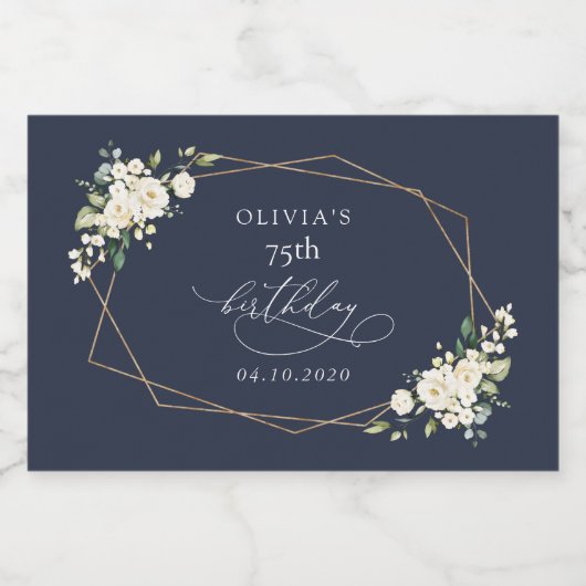 White Flowers, Cream Flowers, Boho, Birthday Sparkling Wijnetiket (Enkel label)