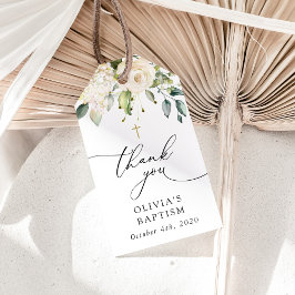 White Flowers, Cream Flowers, Boho, Floral Baptism Cadeaulabel
