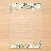 White Flowers, Cream Flowers, Boho, Vrijgezellenfe Acryl Uitnodigingen (Voorkant)