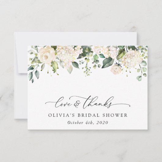 White Flowers, Cream Flowers, Boho, Vrijgezellenfe Bedankkaart (Voorkant)