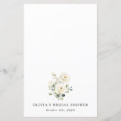 White Flowers, Cream Flowers, Bridal Shower Menu (Achterkant)