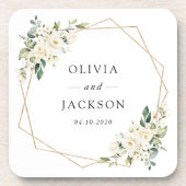 White Flowers, Cream Flowers, Greenery, Wedding Bier Onderzetter (Voorkant)