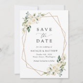 White Flowers, Cream Flowers, Greenery, Wedding Save The Date (Voorkant)