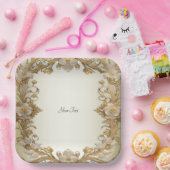 White Flowers Decorative Gold Paper Bord (Feest)