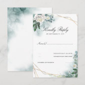 White Flowers Elegant Goud Lijst Bruiloft RSVP (Voorkant / Achterkant)