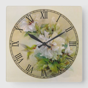 White Flowers Fine Art Roman Numeral Vierkante Klok