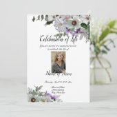 White Flowers Funeral Announitation Invitation Kaart (Staand voorkant)