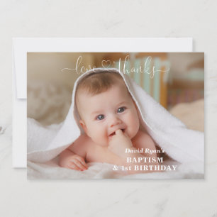 White Flowers Gold Boy Foto 1st Birthday Baptisme Bedankkaart