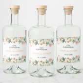 White Flowers & Greenery Wedding Wood Likeurfles Etiket (Flessen)