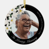 White Flowers Memorial  Black Custom Photo Keramisch Ornament (Voorkant)