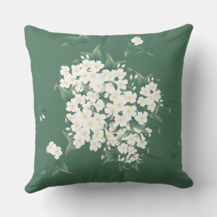 White Flowers on Dark Green Chinoiserie Pattern Kussen