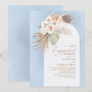 White Flowers Pampas Grass Boho Engagement Party Kaart