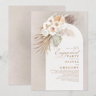 White Flowers Pampas Grass Boho Engagement Party Kaart