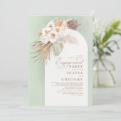 White Flowers Pampas Grass Boho Engagement Party Kaart (Staand voorkant)