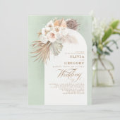 White Flowers Pampas Grass Elegant Sage Wedding Kaart (Staand voorkant)
