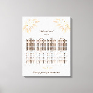 White Flowers Pampas Grass Wedding Seding Chart Canvas Afdruk