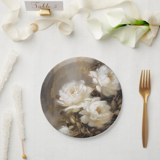 white flowers papieren bordje (Huwelijk)