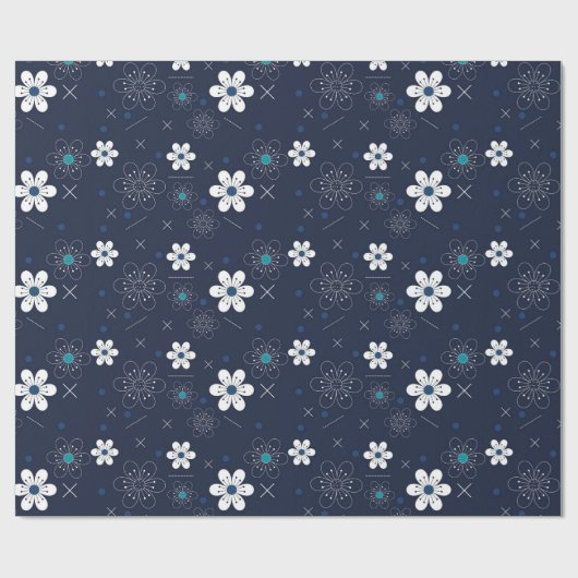 White Flowers Pattern Cadeaupapier (Vlak)