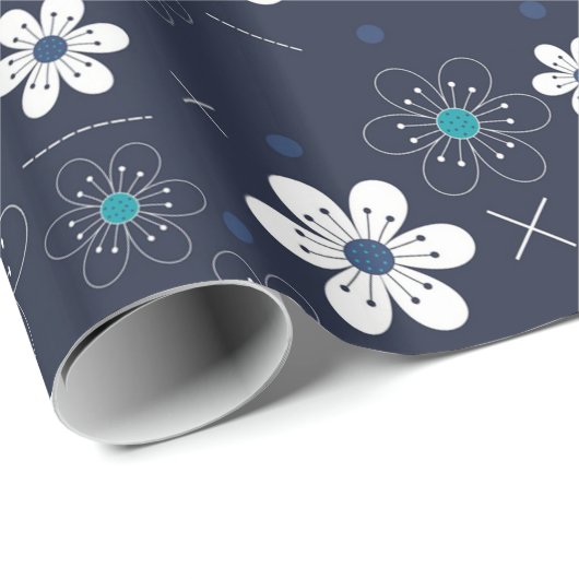 White Flowers Pattern Cadeaupapier (Rol Hoek)