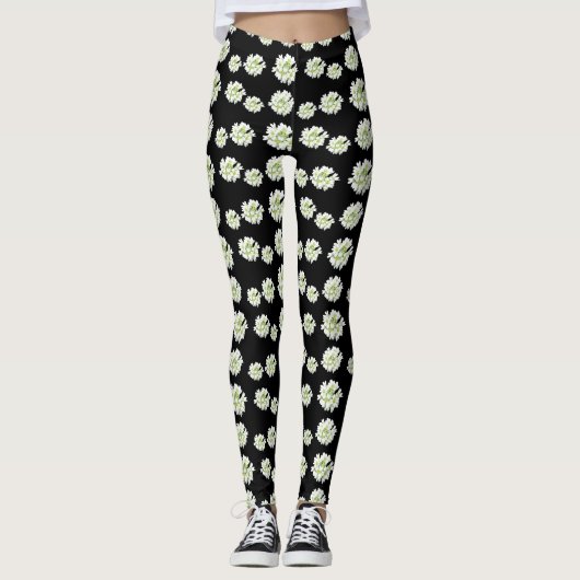 White Flowers Pattern Cust. Leggen Leggings (Voorkant)