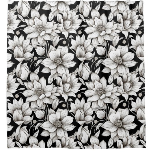 White Flowers Pattern Douchegordijn (Voorkant)