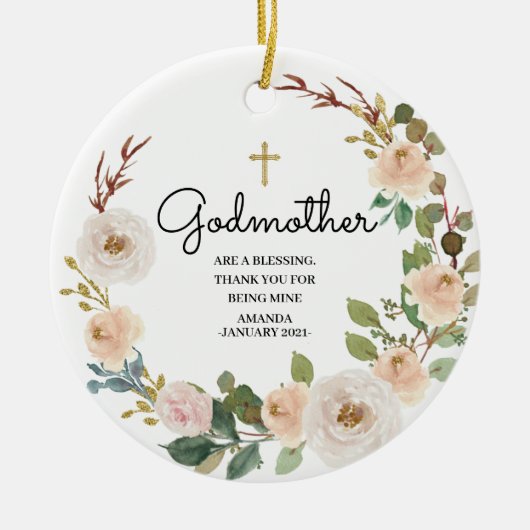 White Flowers Personalized Godmoeder sierement Keramisch Ornament (Voorkant)