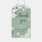 White Flowers Sage Green Chinoiserie Cloud Pattern Cadeaulabel (Voorkant)