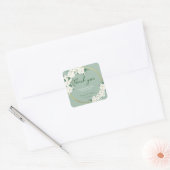 White Flowers Sage Green Cloud Pattern Gold Cirkel Vierkante Sticker (Envelop)