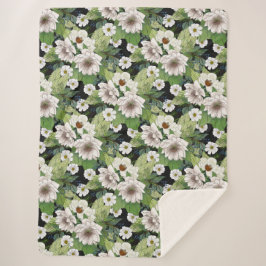 White Flowers Sherpa Blanket Sherpa Deken