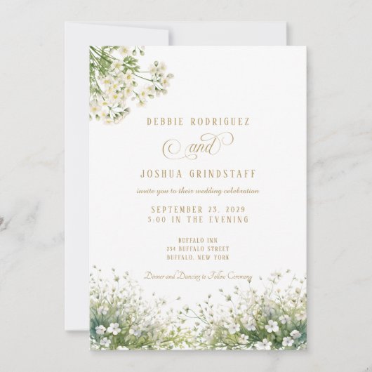 White Flowers Spring Wedding Invitation  (Devant)