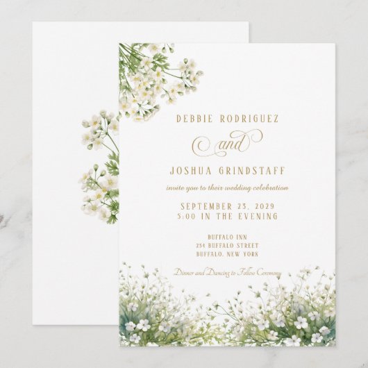 White Flowers Spring Wedding Invitation (Devant / Derrière)