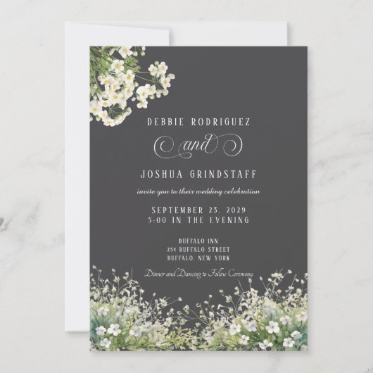 White Flowers Spring Wedding Invitation  (Devant)
