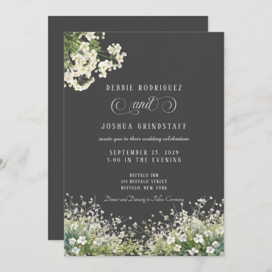 White Flowers Spring Wedding Invitation  (Devant / Derrière)