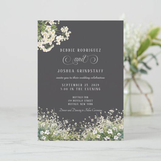 White Flowers Spring Wedding Invitation  Kaart (Staand voorkant)