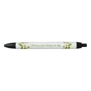 White Flowers Wedding Favor Zwarte Inkt Pen