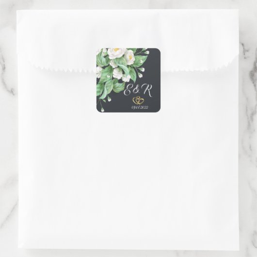 White Flowers Wedding Vierkante Sticker (Tas)