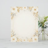 White Flowers with Gold Accents Stationery Paper Briefhoofd (Staand voorkant)