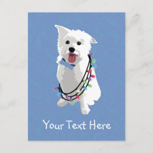 White Fluffy Dog - Peace Joy Love - Holiday Feestdagenkaart