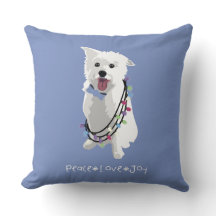 White Fluffy Dog - Peace Joy Love - Holiday