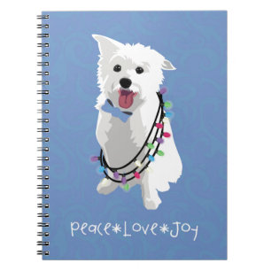White Fluffy Dog - Peace Joy Love - Holiday Notitieboek