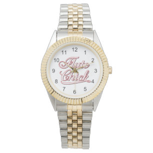 White Fluit Chick Script Horloge
