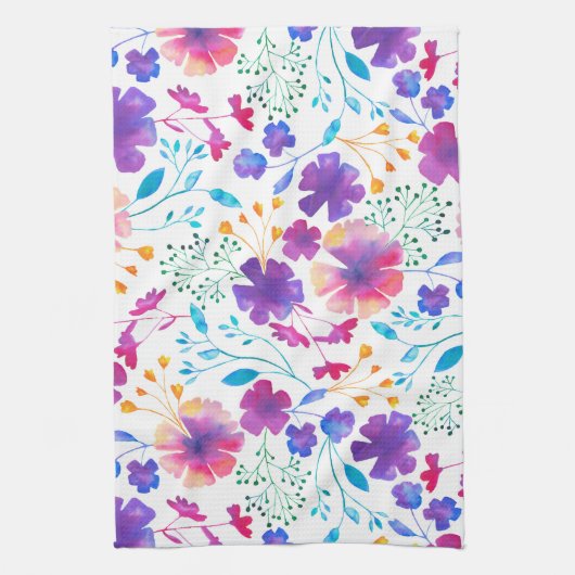 White Fluro Flowers Pattern Kitchen Tea Towel Theedoek (Verticaal)