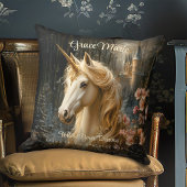 White Forest Eenhoorn Roze Orchidee Fantasy Castle Kussen