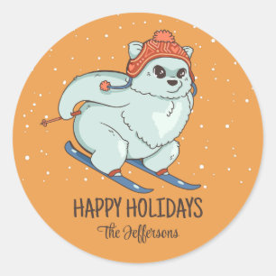 White Fox KerstAnimal Snowy Winter Holiday Ronde Sticker
