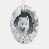 White Fox Kerstmis Glas Ornament (Voorkant links)